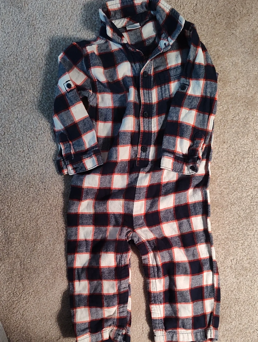 Gymboree Navy, White & Red Plaid One-Piece Pajama Romper